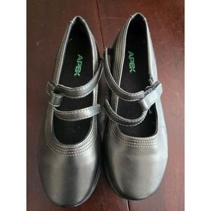 Apex A201W Womens Mary Jane Shoes Metallic Pewter Leather Double Strap Sz 6.5XW